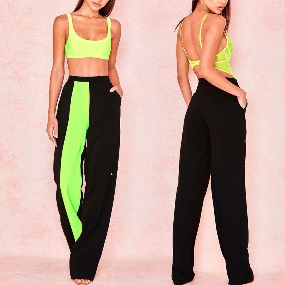 House of CB Neon Yellow and Black Wide Leg Trousers